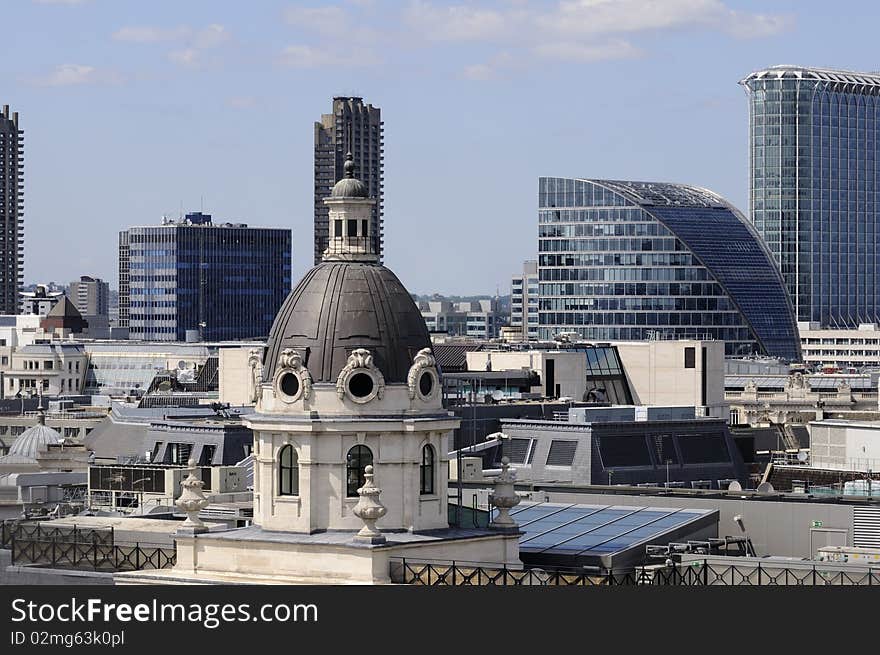 View with vertical constructions and skyscrapers in background. View with vertical constructions and skyscrapers in background