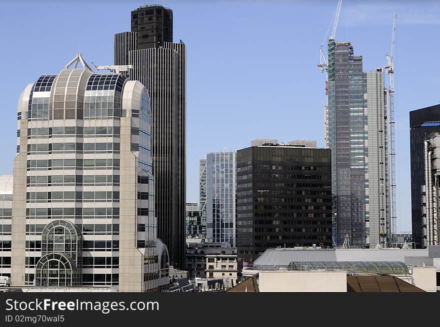 View with vertical constructions and skyscrapers in background. View with vertical constructions and skyscrapers in background