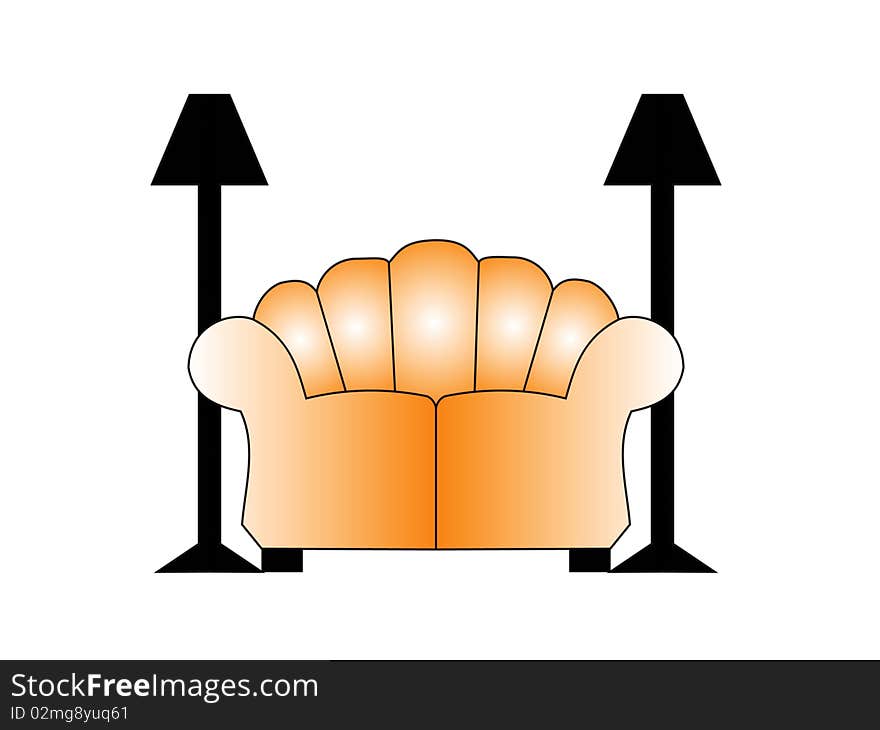 Sofa with two lamps on each side. Illustration on white background