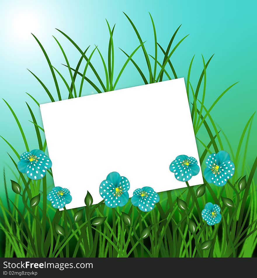 Sheet with flowers on blue nature background