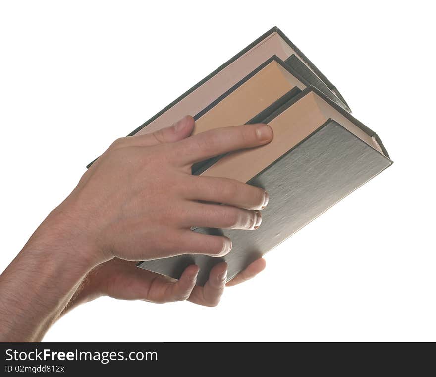 Men hands with book isolated on white background