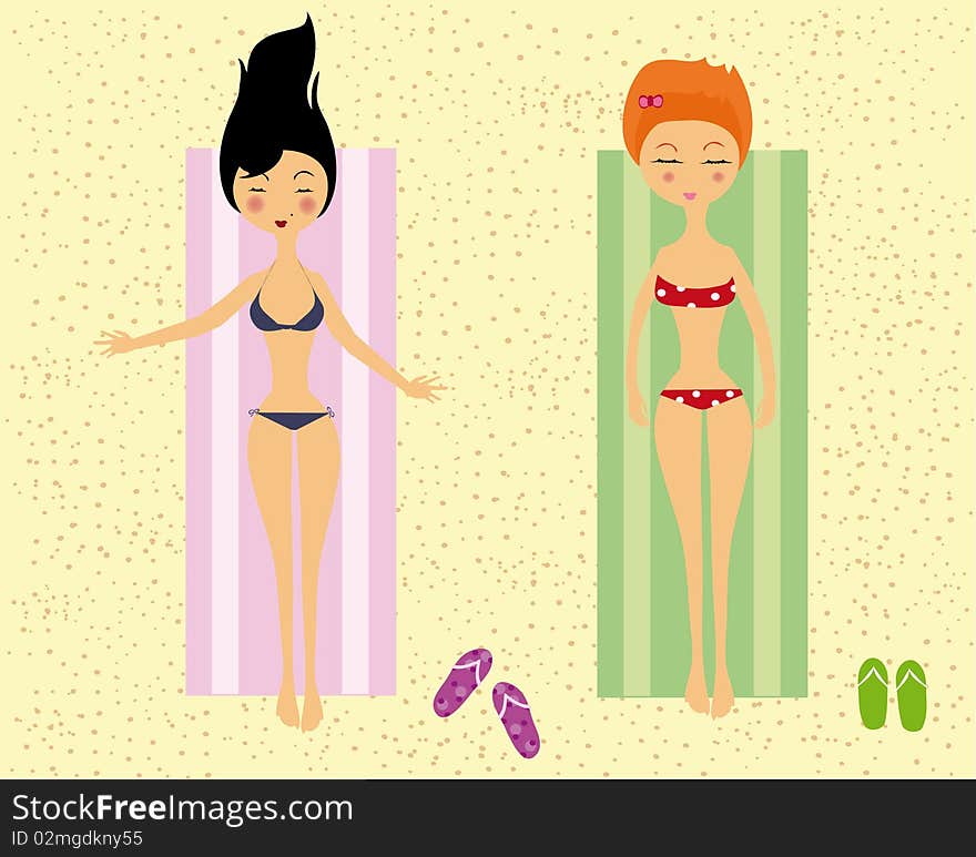 Vector illustration with resting girls. Vector illustration with resting girls