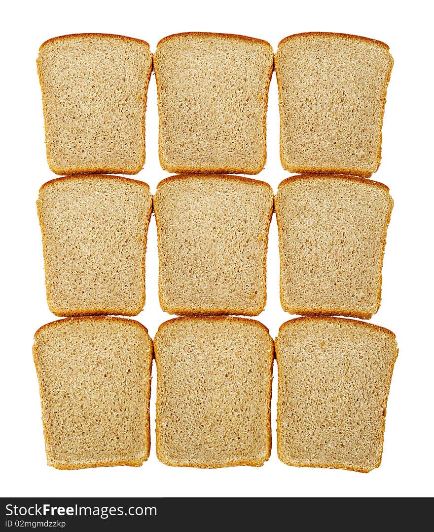 Slices of dark bread isolated over white. Slices of dark bread isolated over white