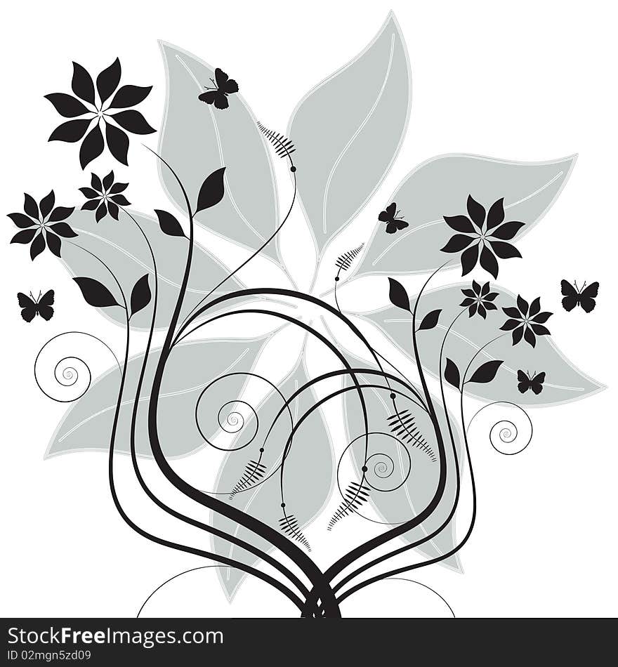 Nice tree and butterflies - floral background. Nice tree and butterflies - floral background