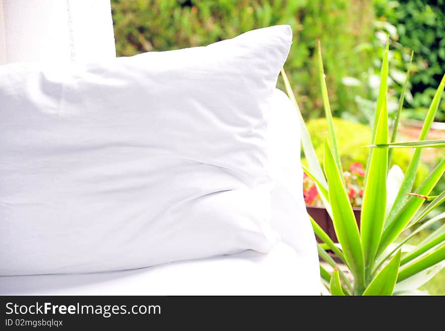 Bed by the window overlooking the garden. Bed by the window overlooking the garden