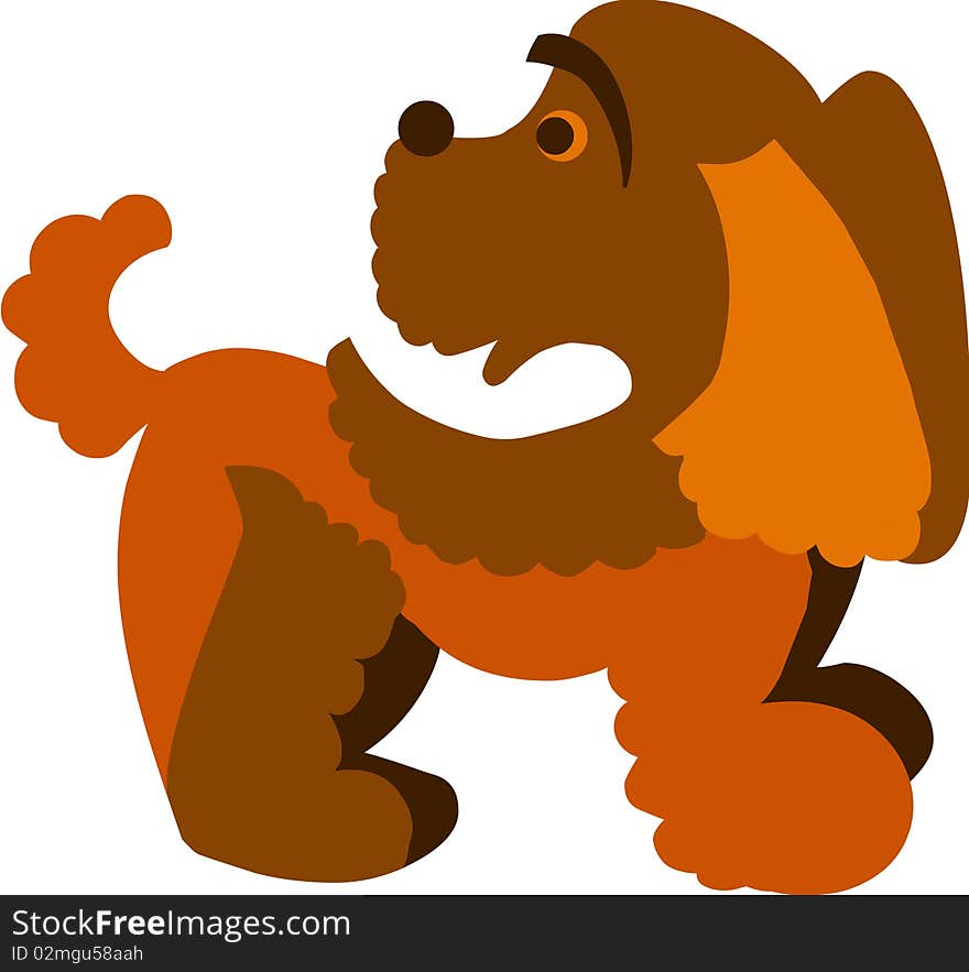 Cute brown curly dog,  illustration