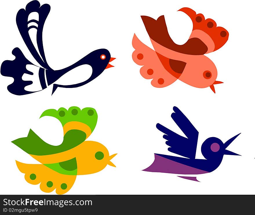 Set of colorful birds, illustration. Set of colorful birds, illustration