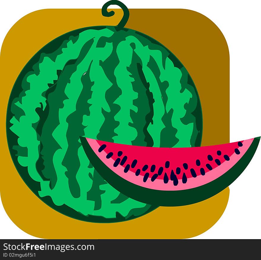 Sweet watermelon and slice on brown background