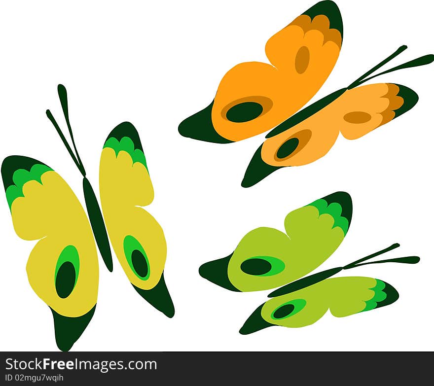 Three colorful Butterflies  illustration set. Three colorful Butterflies  illustration set