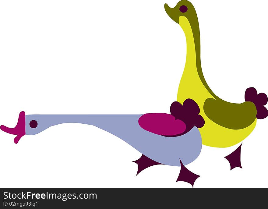 Two colorful gooses, illustration. Two colorful gooses, illustration