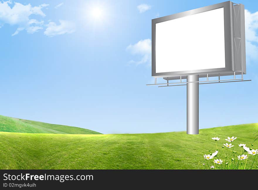 Illustration of publicity board in the field. Illustration of publicity board in the field