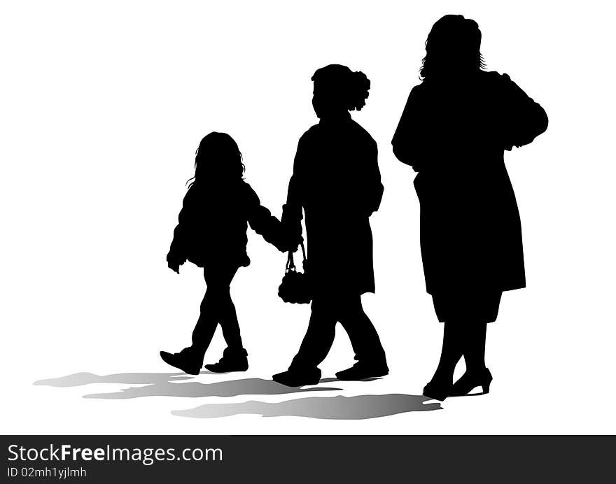 Drawing parents and children. Silhouettes of people. Drawing parents and children. Silhouettes of people