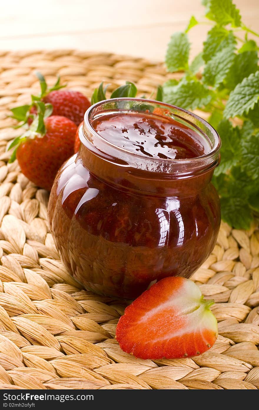 Homemade strawberry jam in a jar