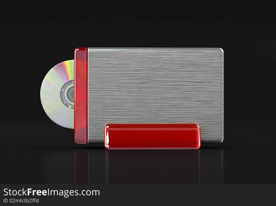 DVD metal and transparent plastic standing drive, on dark background. DVD metal and transparent plastic standing drive, on dark background.