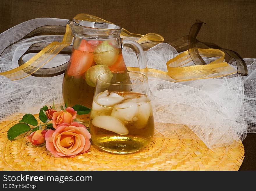 Drink with ice on colored background and contrasting. Drink with ice on colored background and contrasting