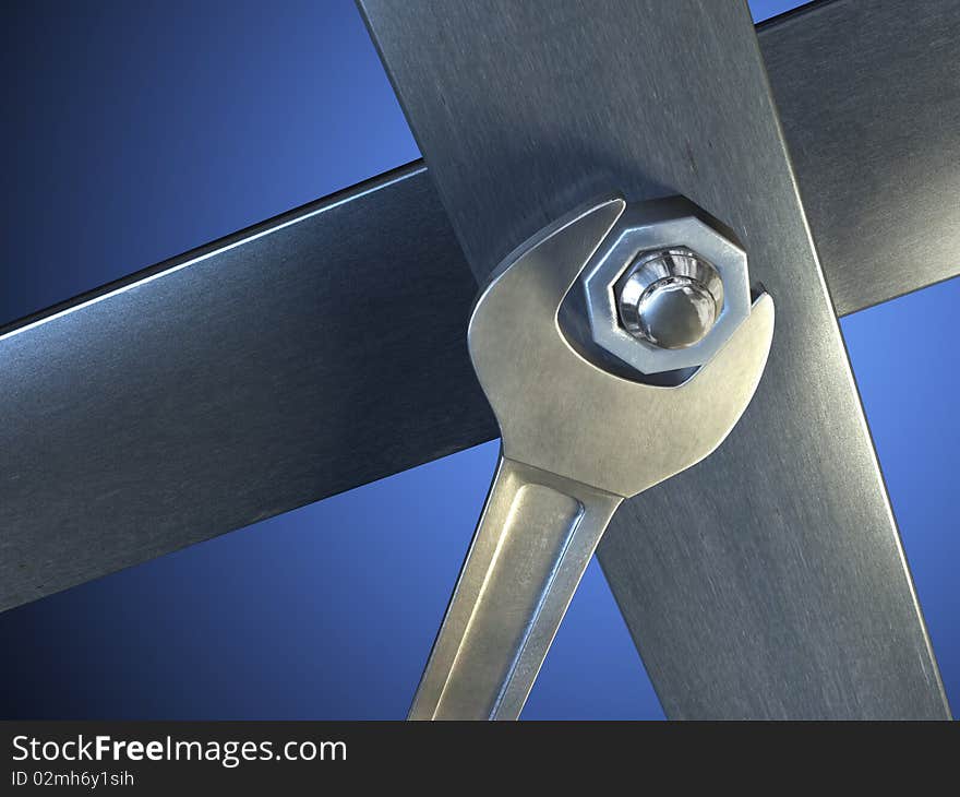 Wrench used to fasten a bolt. Digital illustration, clipping path included. Wrench used to fasten a bolt. Digital illustration, clipping path included.