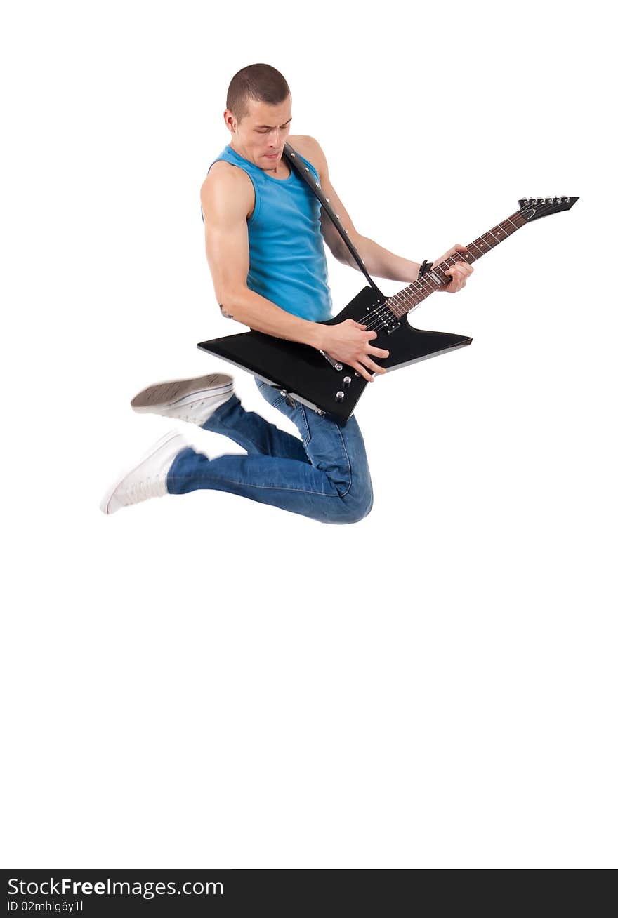 Passionate guitarist jumps