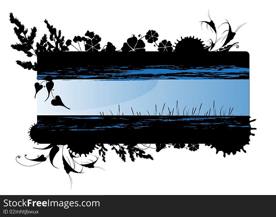 Blue plant frame. Scratched silhouette. Blue plant frame. Scratched silhouette.