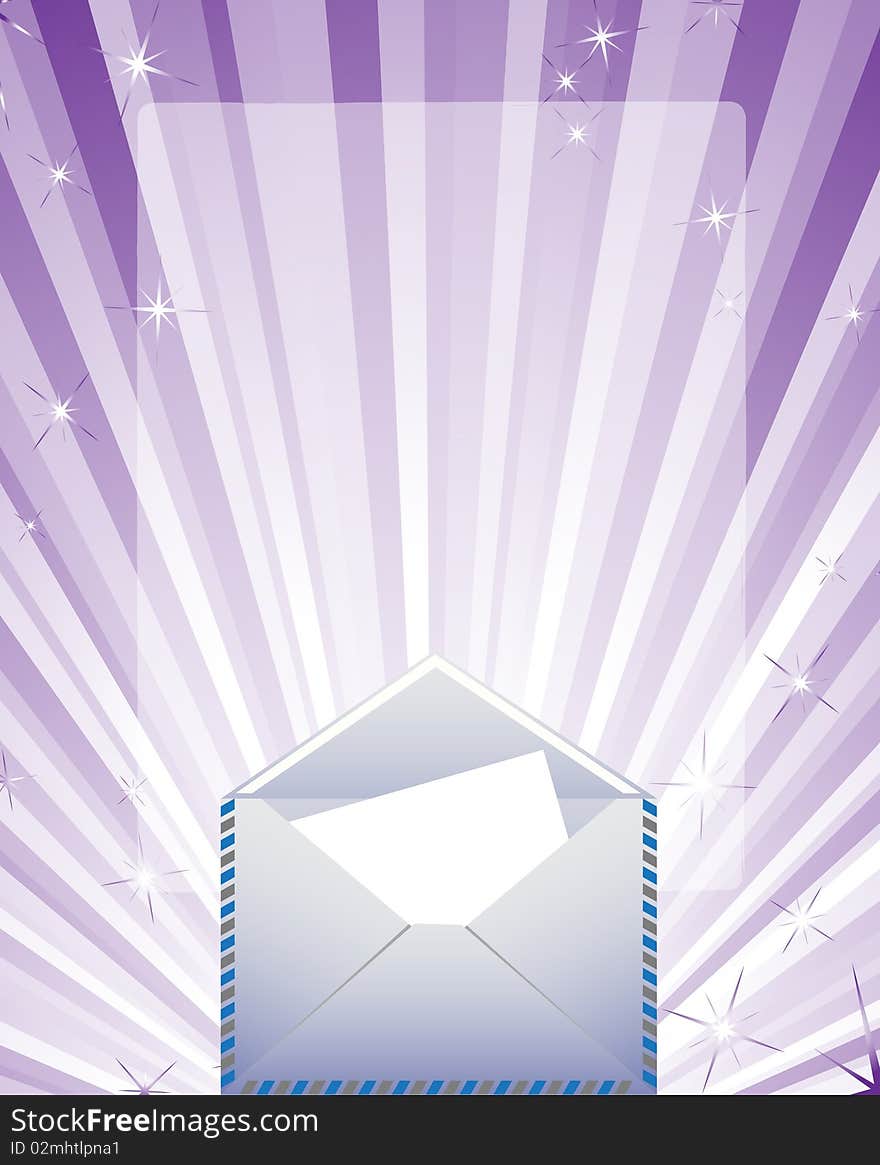 Envelope with the letter on a sparkling background. Envelope with the letter on a sparkling background