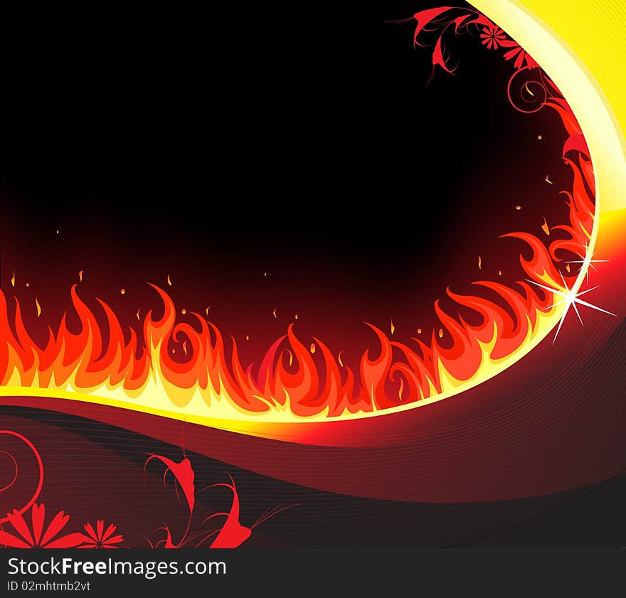 Flames on the glossy background. Flames on the glossy background