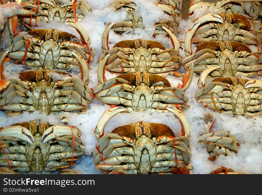 Crabs on the ice on the market