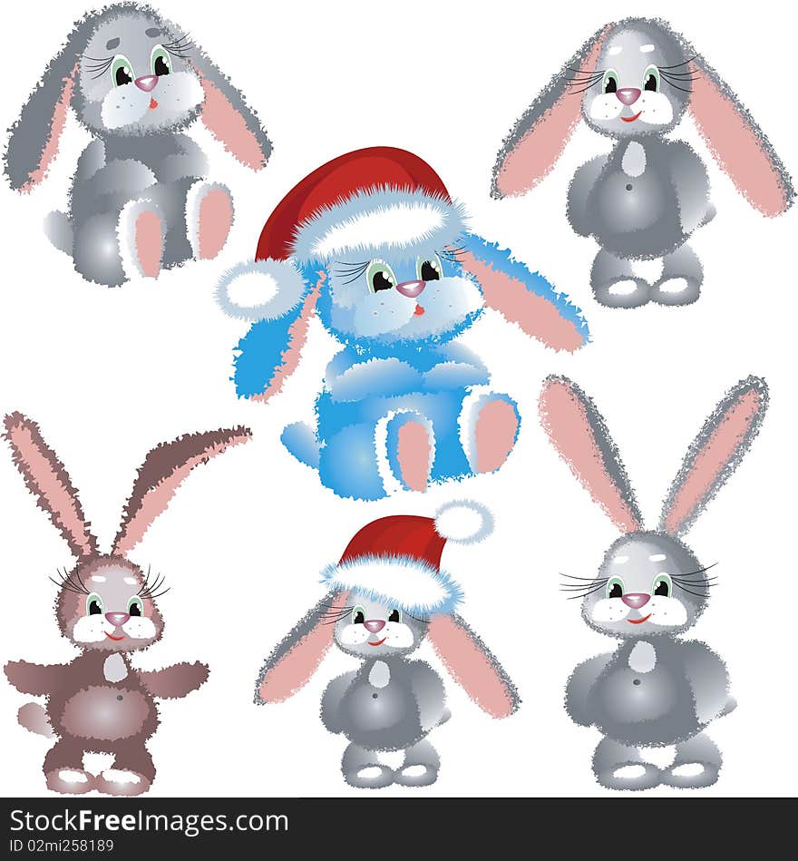 Set Christmas funny , pretty rabbits,isolated. Set Christmas funny , pretty rabbits,isolated.