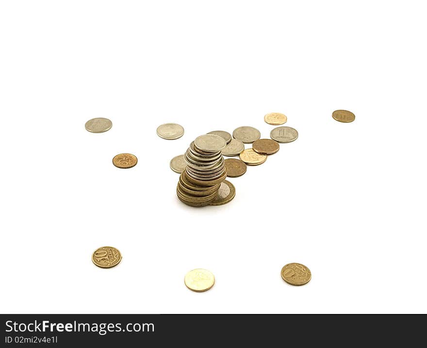 Hill of coins on a white background. Hill of coins on a white background.