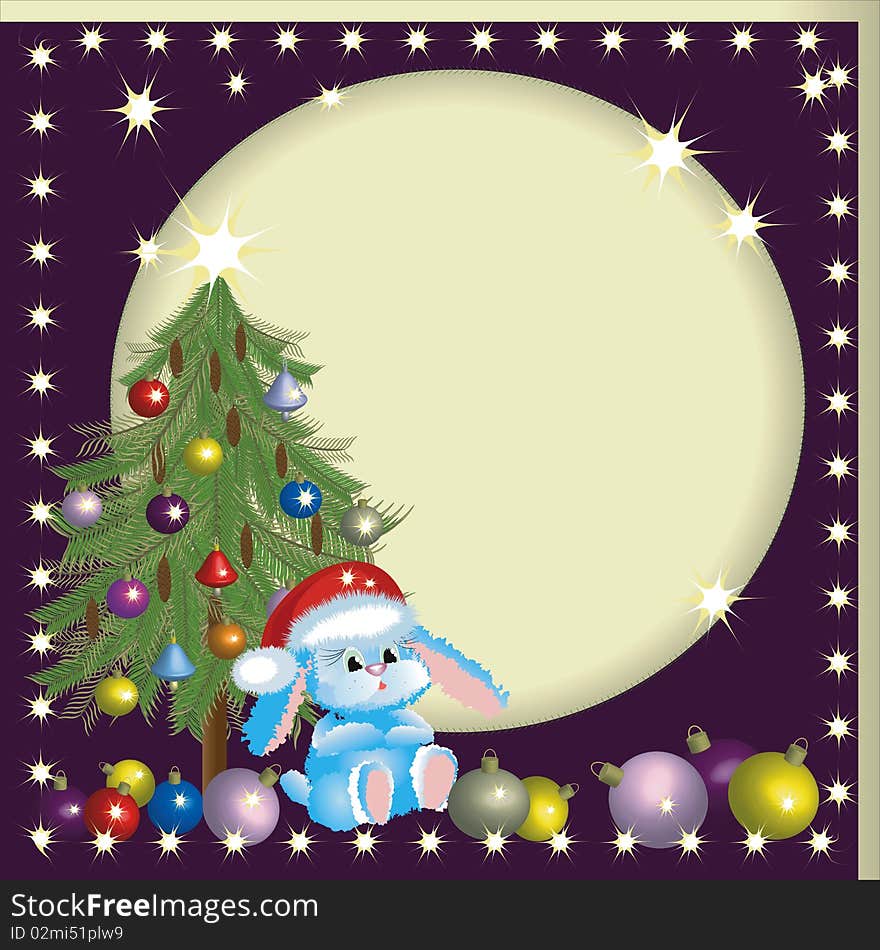 Santa-rabbit near the fir-tree and big moon. Santa-rabbit near the fir-tree and big moon.