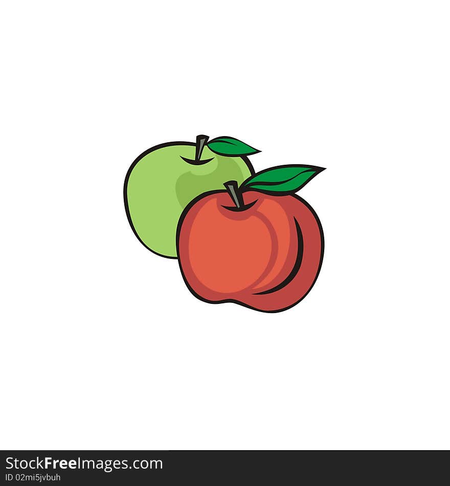 Green and red apples on a white background