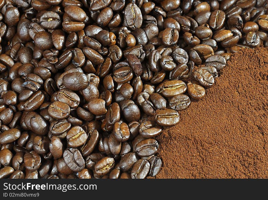 Coffee beens with a background of coffee