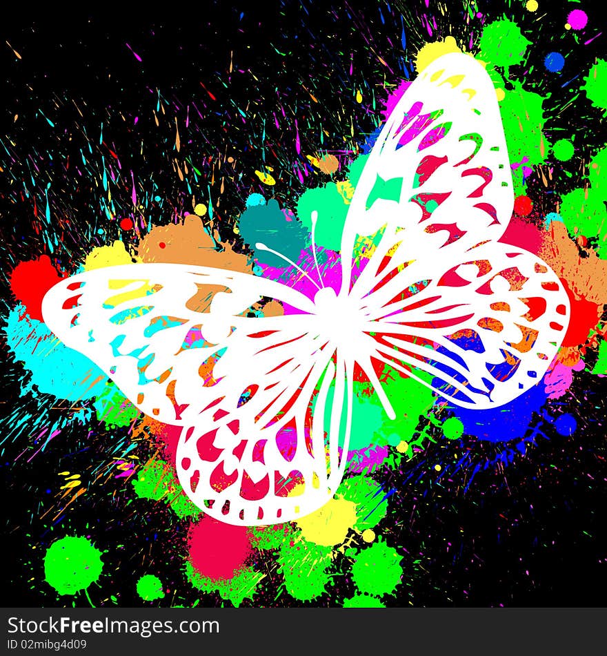 Butterfly from color splashes on a black background