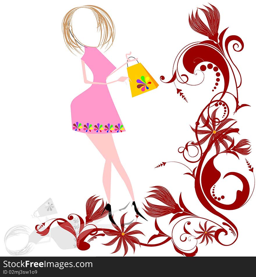 Fashion girl with floral background