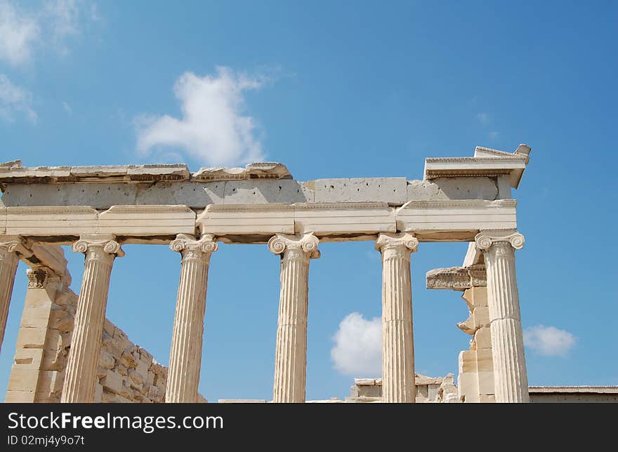 Close up of columns of the Erechtheion, on the Acropolis in Athens, Greece. Close up of columns of the Erechtheion, on the Acropolis in Athens, Greece