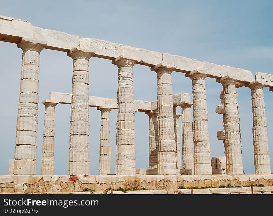 Ancient ruins at temple of poseidon, sounion, attica. Ancient ruins at temple of poseidon, sounion, attica