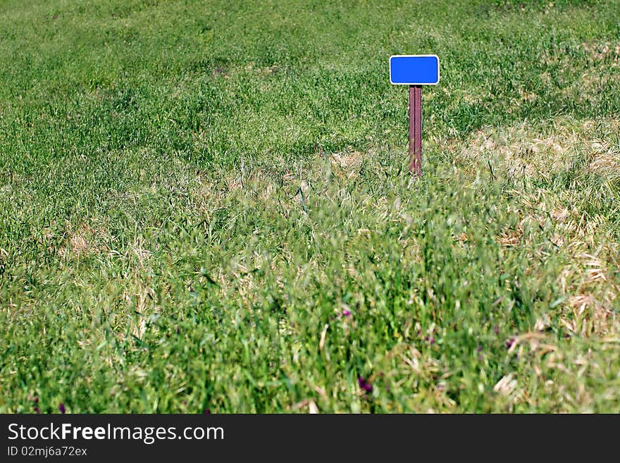 Blank sign in a grassy field