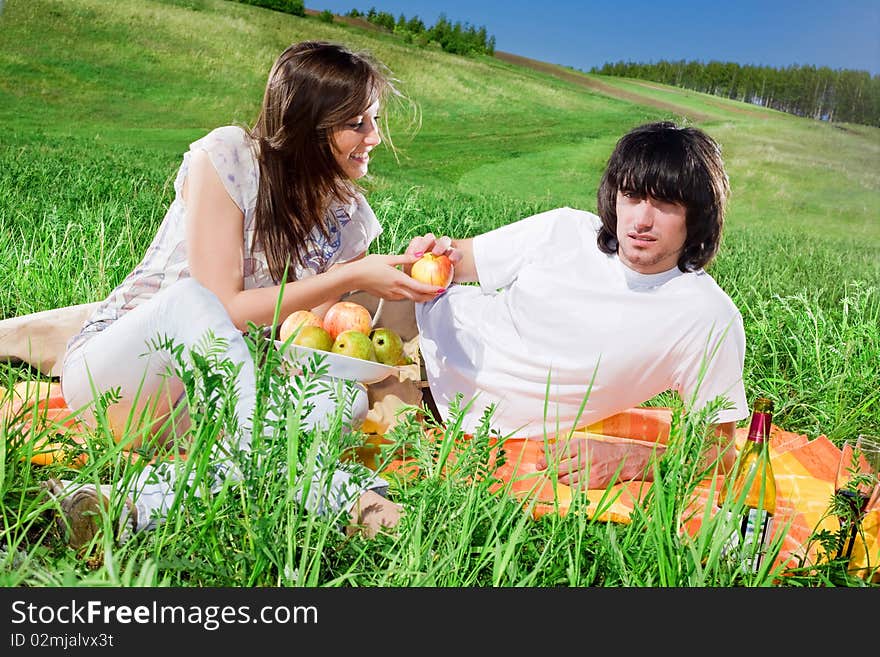 Nice girl with fruit and boy