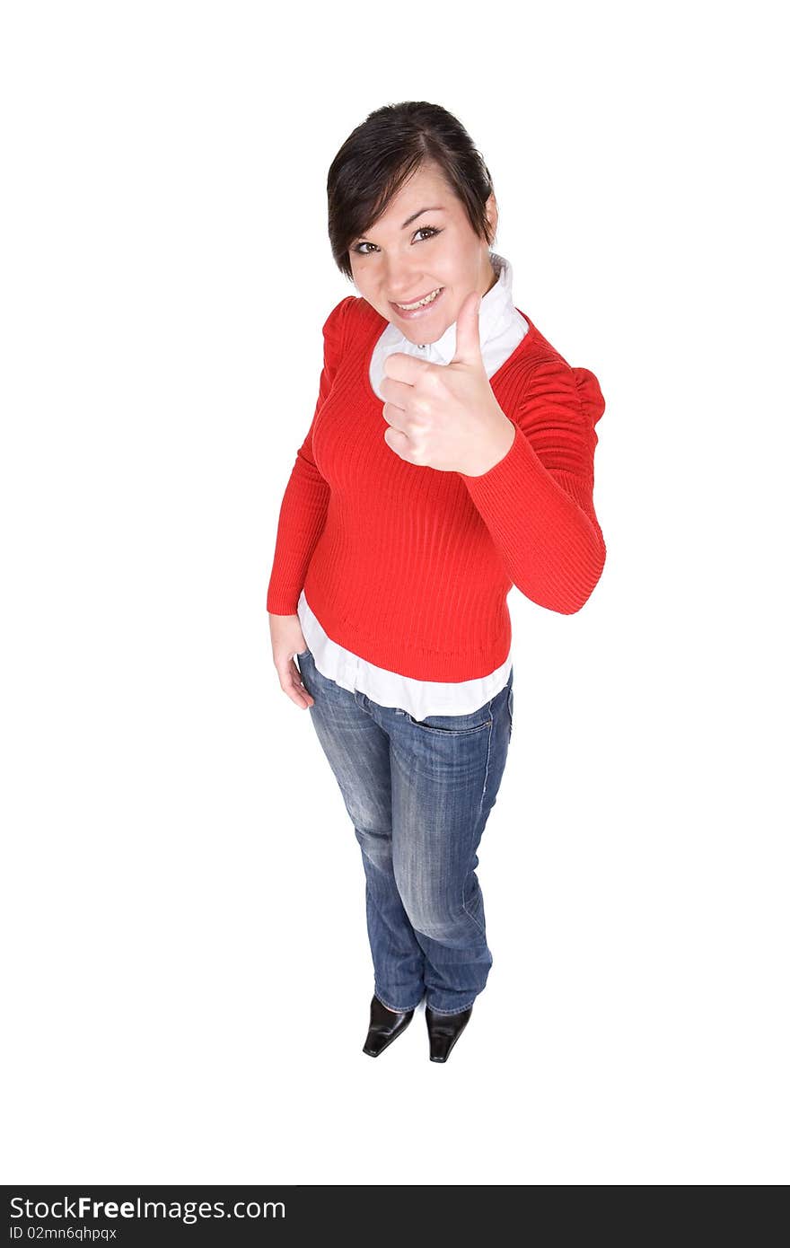 Young attractive brunette woman over white background. Young attractive brunette woman over white background