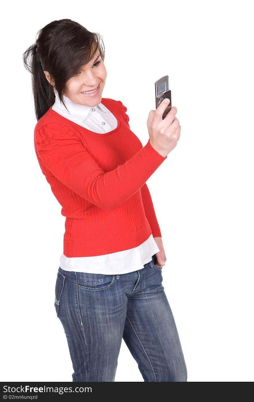 Young attractive brunette woman over white background. Young attractive brunette woman over white background