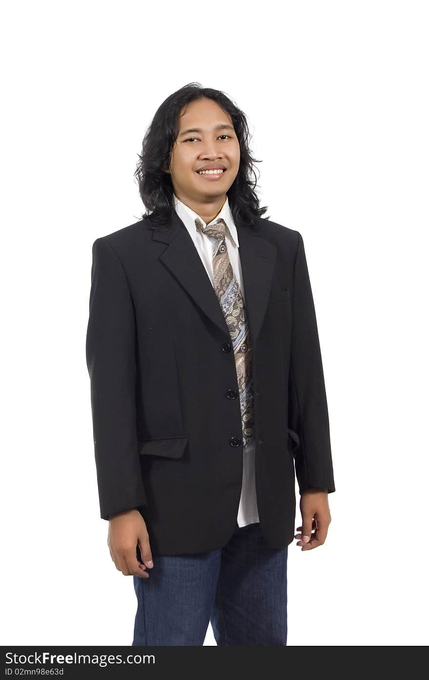 Long Hair Executive wearing suit isolated on white background. Long Hair Executive wearing suit isolated on white background