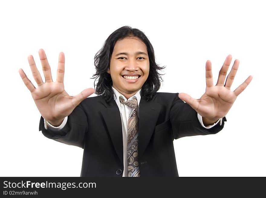 Long Hair Man Give Number Ten By Hand Gesture