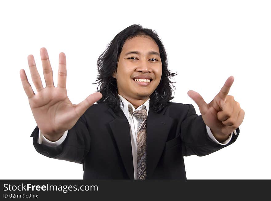 Long Hair Man Give Number Seven By Hand Gesture