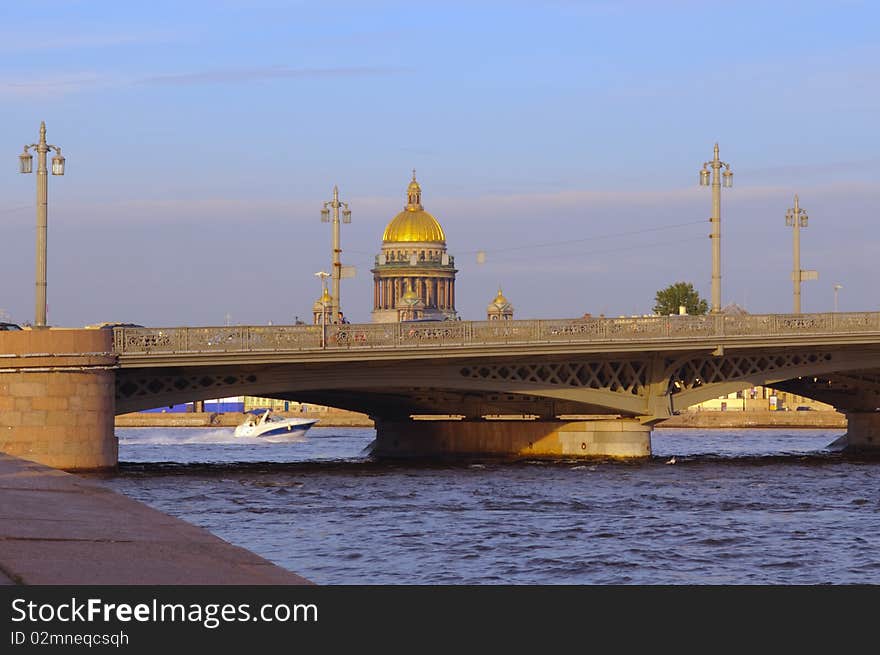 Saint Petersburg, Russia, St. Isaac's Cathedral on the background of the bridge