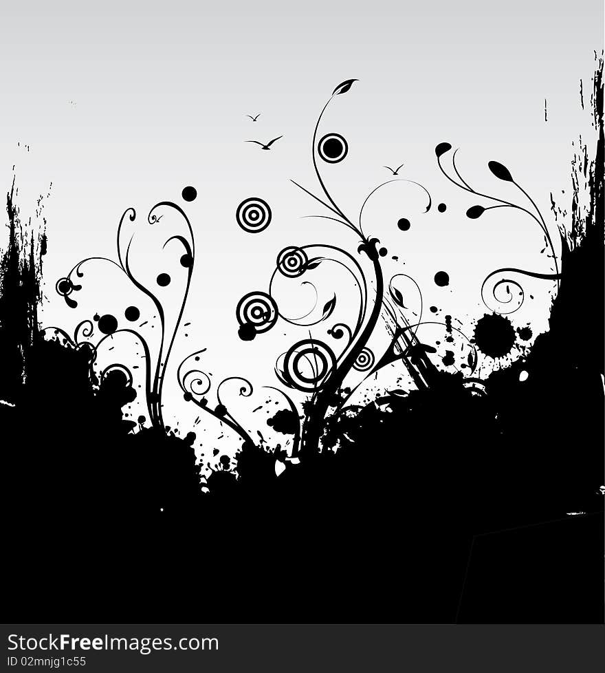 Abstract floral background in black and white colours