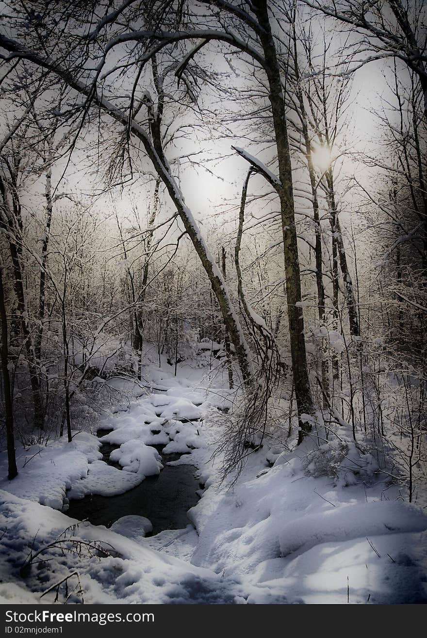 Peaceful River the Day After A Snowstorm. Peaceful River the Day After A Snowstorm