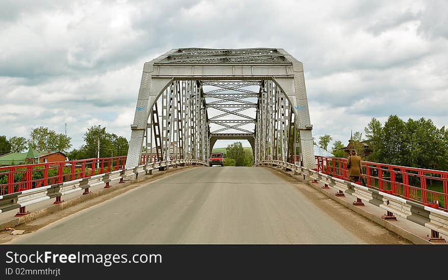 Metal Road Bridge Over The River