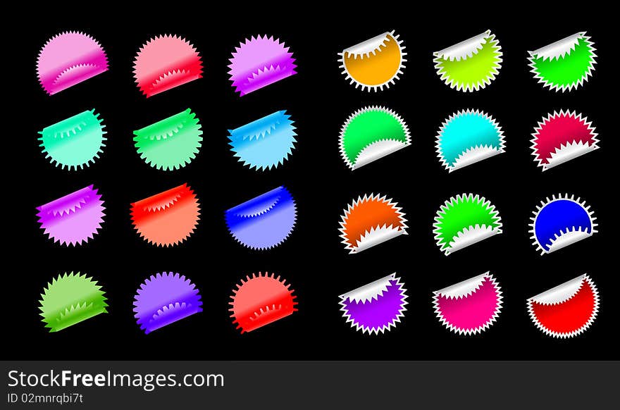 Illustration of stickers on black background