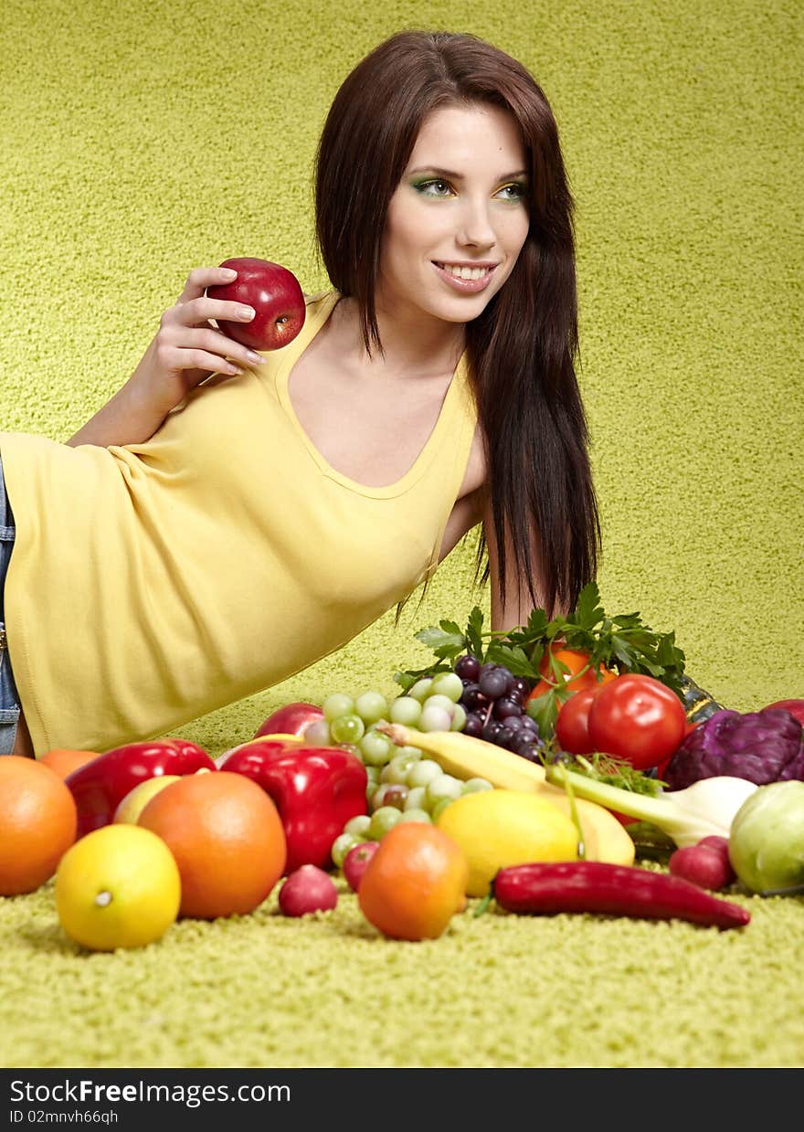 Woman with  fruits and vegetables