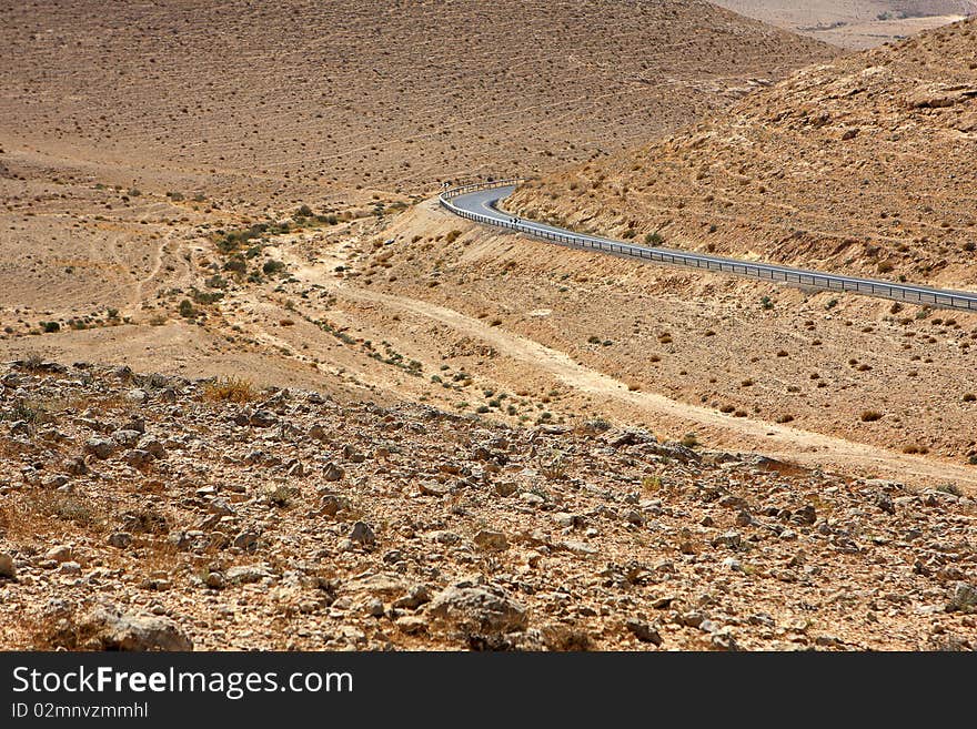 Empty road in the Negev desert, Israel. Empty road in the Negev desert, Israel