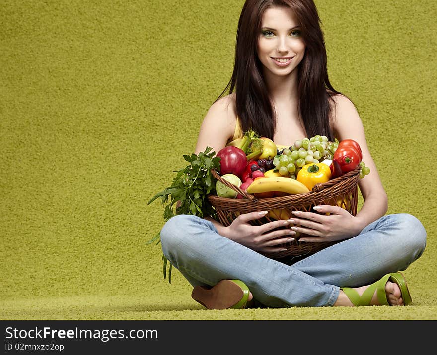 Woman with fruits and vegetables. Woman with fruits and vegetables