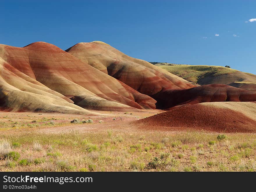 The Painted Hills, Mitchell Oregon, caught in evening light. The Painted Hills, Mitchell Oregon, caught in evening light